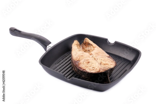 Obraz Grilled carp steak on pan.