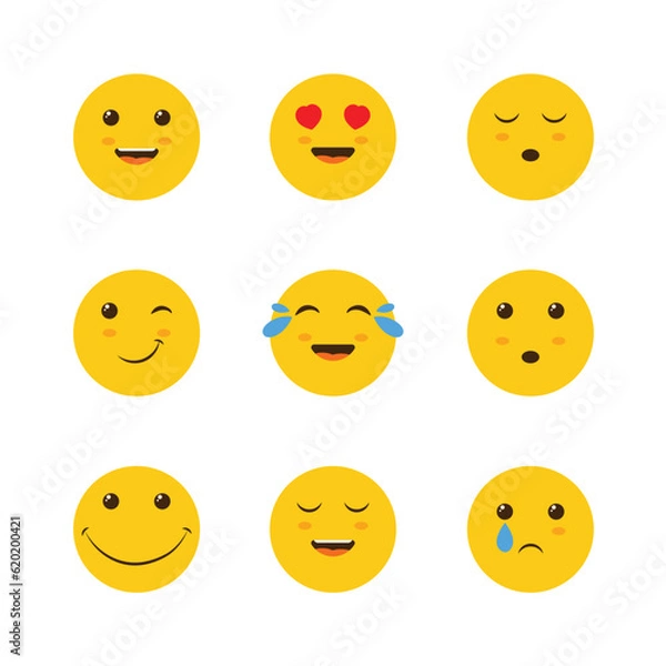 Fototapeta Funny emoticons. A set of happy smiles. Happy emotions collection. Vector illustration