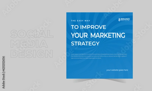 Obraz Social media tutorial, tip, trick, quick tips, layout template with geometric background design in blue