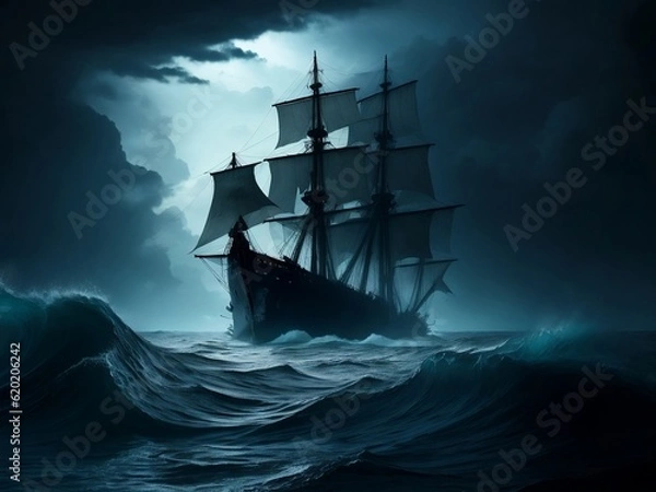 Obraz A ghostly silhouette of a sunken ship. generated by Ai