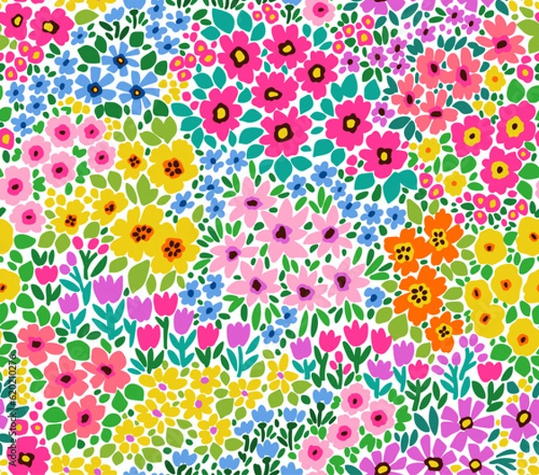 Fototapeta Cute floral pattern in the small flowers. Seamless vector texture. Trendy bright template for fashion prints. Printing with small multicolor flowers. White background. Stock print.