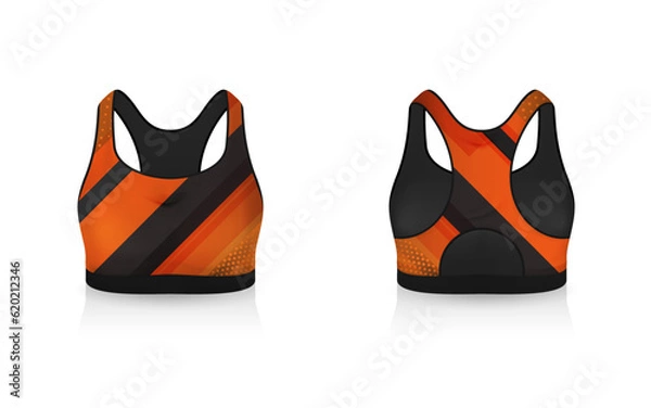 Obraz Specification Sport Bra Outfits , Standard Uniform Base Color White and Black template mock up for design. Vector Illustration