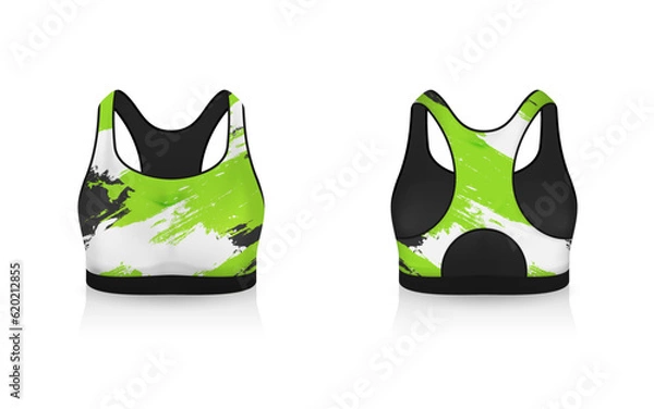 Obraz Specification Sport Bra Outfits , Standard Uniform Base Color White and Black template mock up for design. Vector Illustration