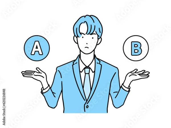 Obraz ABの選択肢を考えるビジネスパーソン(会社員)男性