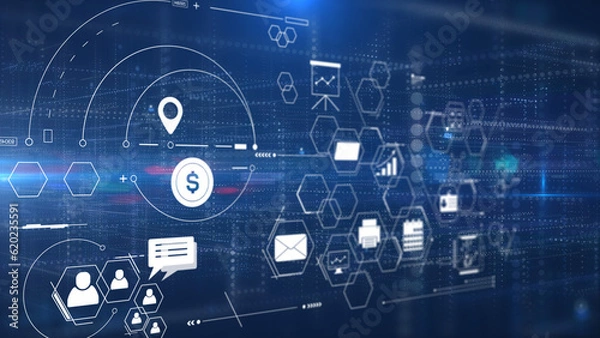 Fototapeta Technology data business analysis and strategy, professional financial, digital link tech with futuristic icon concept illustration.