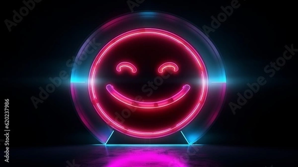 Fototapeta Illustration of a neon sign with a smiley face on it