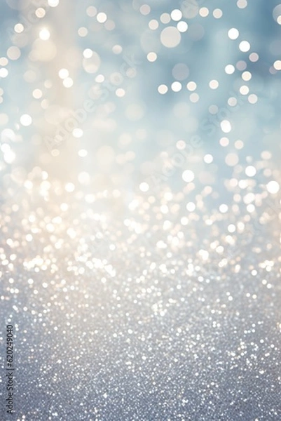 Obraz Christmas background with snowflakes and bokeh glitter effect with room for copy. AI generative art.