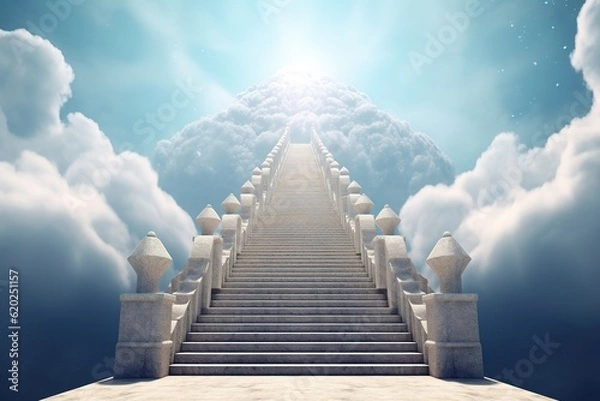 Obraz Stairs to heaven. Concept: Christian religious belief of going to heaven when you pass way. Generative ai	
