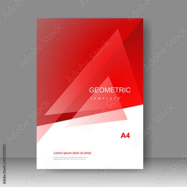 Obraz Book cover red triangle design modern. Annual report. Brochure template, catalog. Simple Flyer promotion. magazine. Vector illustration