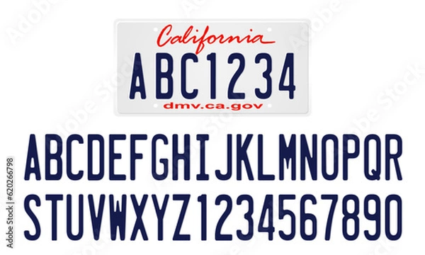 Fototapeta California License Plate Template with letters and numbers