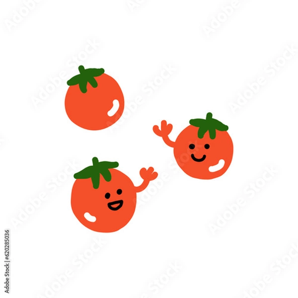 Obraz ミニトマトのキャラクター手描きカラーイラスト素材
