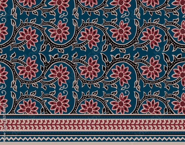 Fototapeta AJRAKH TENDRILS, CLIMBERS SEAMLESS REPEAT PATTERN WITH BORDERS IN VECTOR