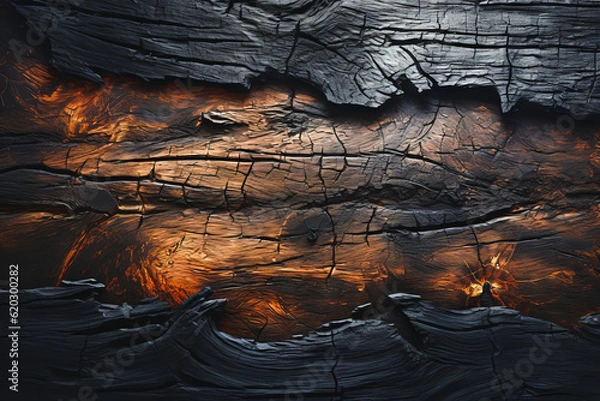 Fototapeta Dramatic Cracked Charred Wood Texture