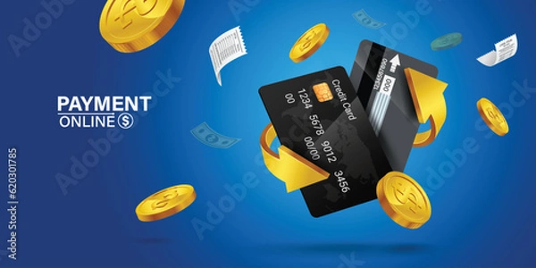 Obraz Cash back, money saving vector concept with dollar coins, wallet, arrows, credit card.Guarantee bonus program finance sticker. Online shopping, cash back sale offer emblem,Cash back service, financial