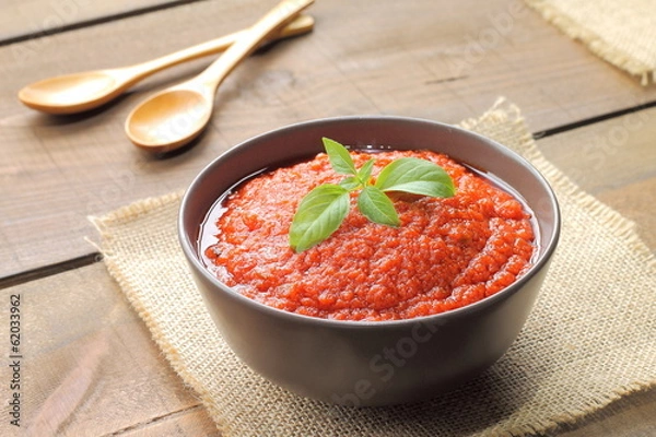 Fototapeta Tomato sauce with basil