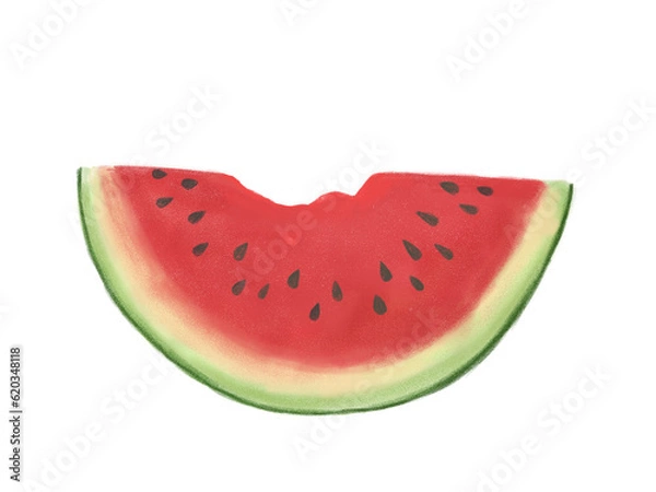 Fototapeta 手書き風のスイカ,夏の食べ物,色鉛筆,水彩,食べかけのスイカ,かじったスイカ,一口食べたスイカ