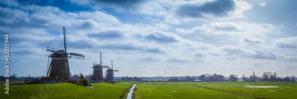 Obraz Typical Dutch landscape including windmills