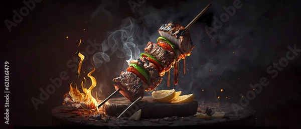 Fototapeta Barbecue on fire. Generated AI