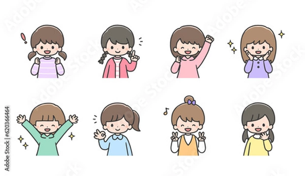 Obraz 笑顔の女の子イラストセット　上半身