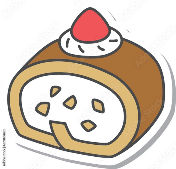 Fototapeta スイーツのステッカー風単品アイコンイラスト　苺　ロールケーキ