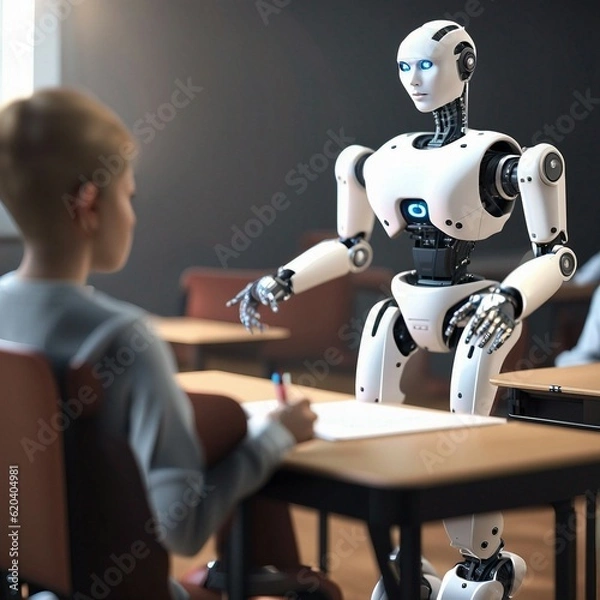 Fototapeta Robot as a teacher. IA-generated.