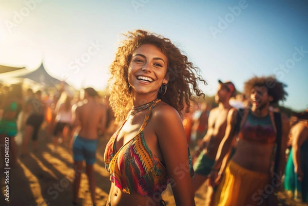 Fototapeta AI generated image of girl at the festival