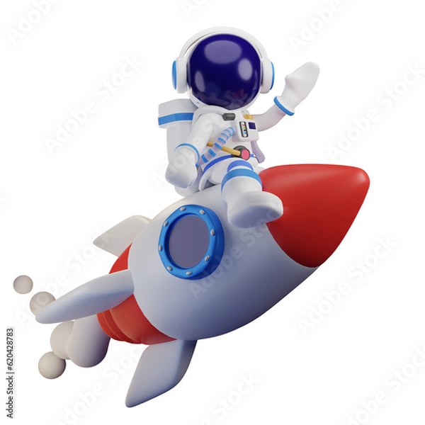 Fototapeta Astronaut 3D character, High quality rendering, business 3D illustration, Glide on a rocket