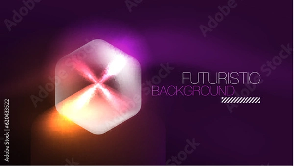 Fototapeta Glowing neon hexagons in dark space. Digital technology cyberspace hi-tech techno abstract background template