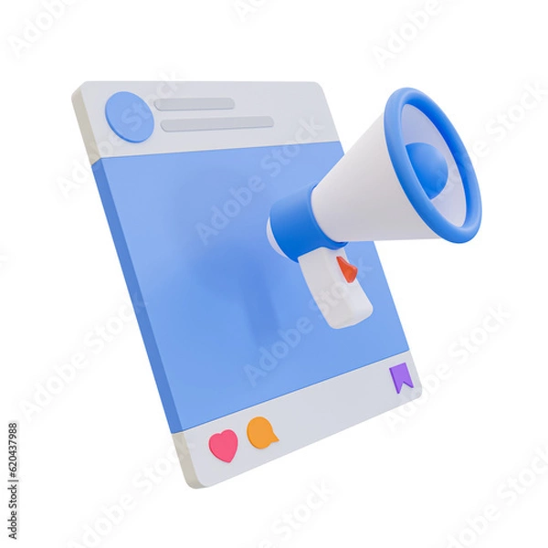 Obraz 3d minimal social media advertisement. social media marketing. business announcement. social media post with megaphone. 3d illustration.