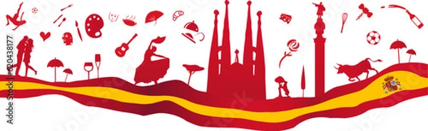 Fototapeta Waving horizontal Spain flag. vector