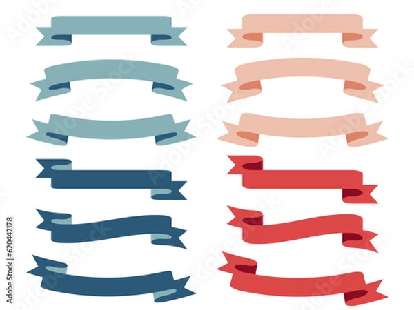 Obraz パステルカラーのシンプルなタイトルリボンのセット(水色 ピンク 青 赤)