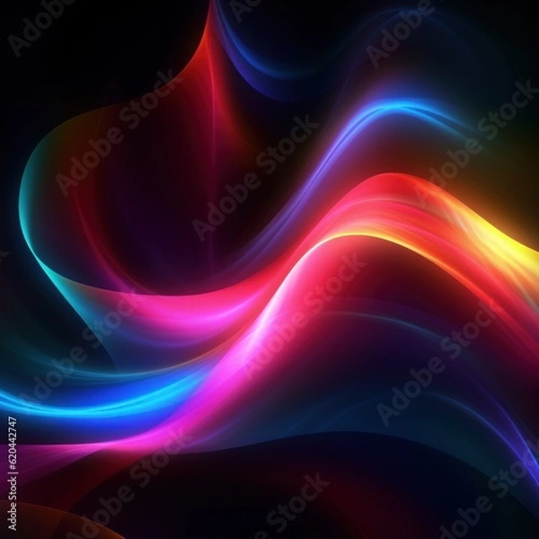 Fototapeta Visualization of sound waves. Abstract futuristic background with colorful glowing neon moving high speed wave lines and bokeh lights. Data transfer concept. Fantastic wallpaper. Generative AI