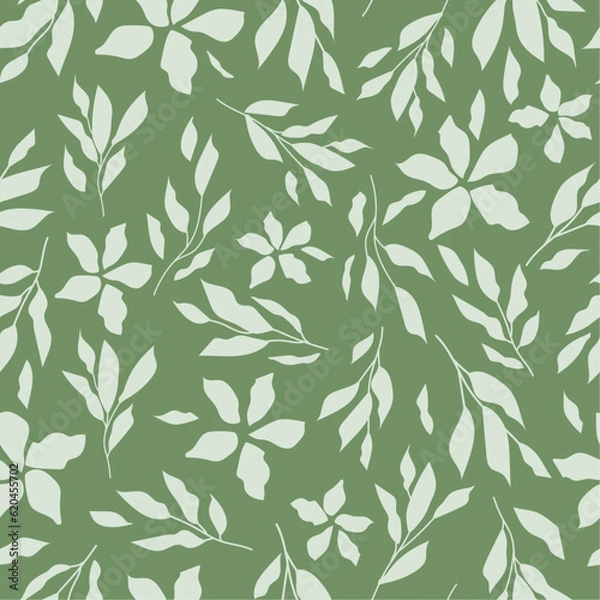 Fototapeta Abstract botanical background. Modern natural seamless texture. Monochrome floral print. Collage of leaves and flowers. Creative tropical pattern.