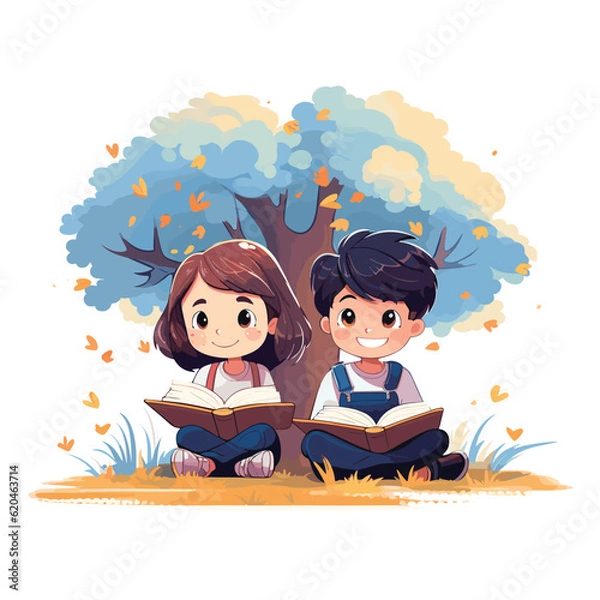 Obraz children reading a book