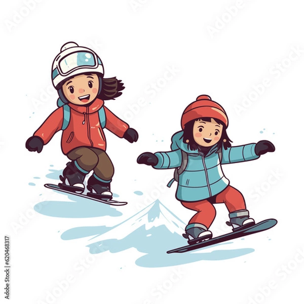 Obraz children on snowboard