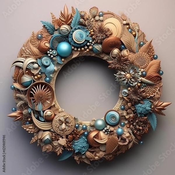 Obraz A wreath made out of paper and beads. Generative AI. Christmas wreath clipart.