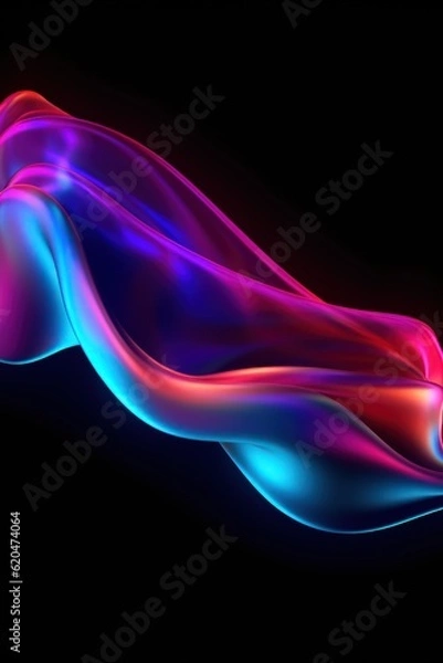 Obraz Visualization of sound waves. Abstract futuristic background with colorful glowing neon moving high speed wave lines and bokeh lights. Data transfer concept. Fantastic wallpaper. Generative AI