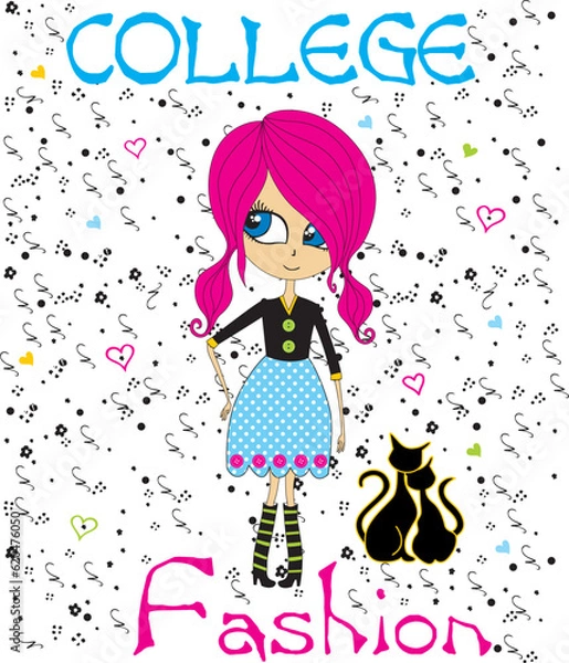 Obraz print pattern with girl and text