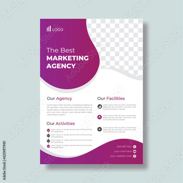 Fototapeta Modern corporate flyer A4 vector template for digital marketing agency, suitable for business poster layout, corporate banners, and leaflets, cover page, perfect for creative professional business