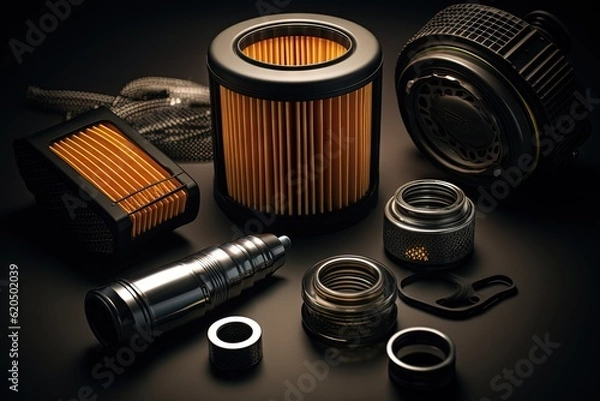 Fototapeta Transparent background oil and air filters for car. Generative AI
