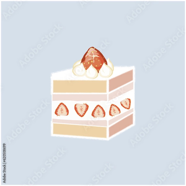 Obraz Cartoon anime square cake with strawberry butter cream