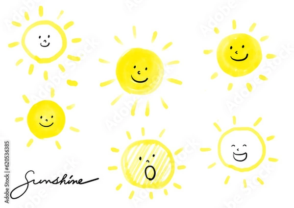 Fototapeta 太陽の手書きイラスト　夏　顔　表情