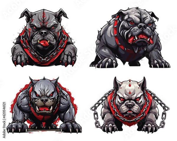 Fototapeta Set of Aggressive bulldog mascot cartoon character vector illustration