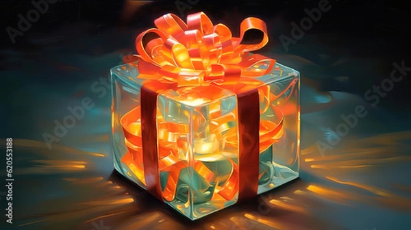 Fototapeta christmas gift box with decoration. Generative Ai