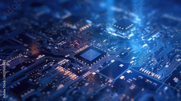 Fototapeta Computing processor, CPU, microchip and electronic circuit board. Advanced technology conceptual background - Generative AI