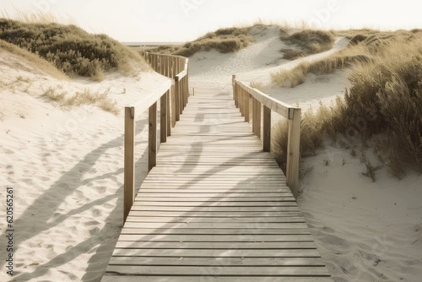 Obraz Seaside Timber Trail Amidst Grassy Dunes