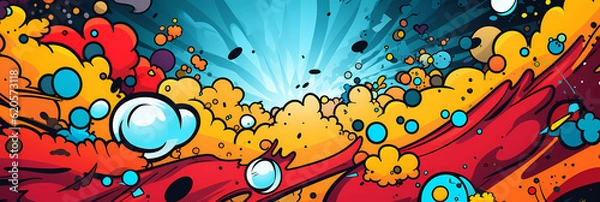 Fototapeta Comics illustration, retro and 90s style, pop art pattern, abstract crazy and psychedelic background, Generative AI