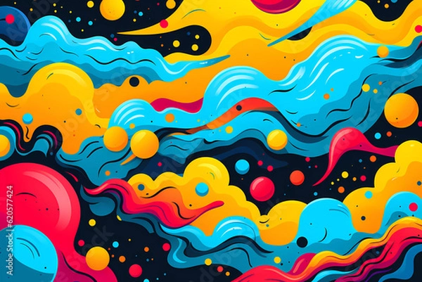 Fototapeta Comics illustration, retro and 90s style, pop art pattern, abstract crazy and psychedelic background, Generative AI