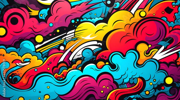 Fototapeta Comics illustration, retro and 90s style, pop art pattern, abstract crazy and psychedelic background, Generative AI