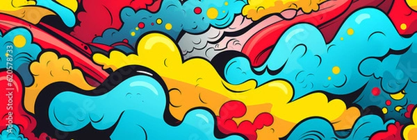Fototapeta Comics illustration, retro and 90s style, pop art pattern, abstract crazy and psychedelic background, Generative AI